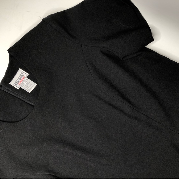 VTG 80s Shift Dress Thick Poly w/ Pleated Detail, Padded, Mod Minimal Black Sz 8 - Picture 8 of 14